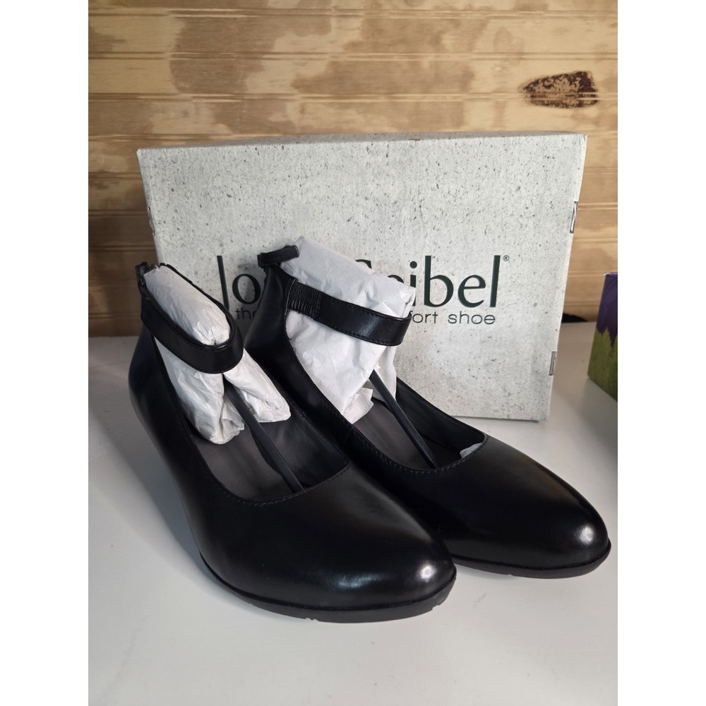 Josef Seibel Womens Sue 09 Black Leather Ankle Strap Heels Eu 40, 9-9.5 NEW